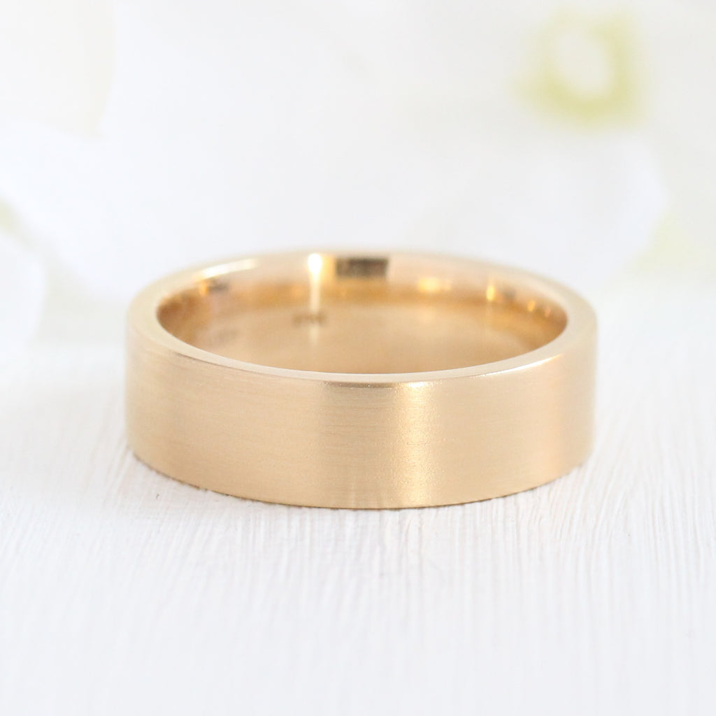Flat Matte Wedding Band 6mm in Yellow Gold Men’s Comfort Fit Ring | La ...