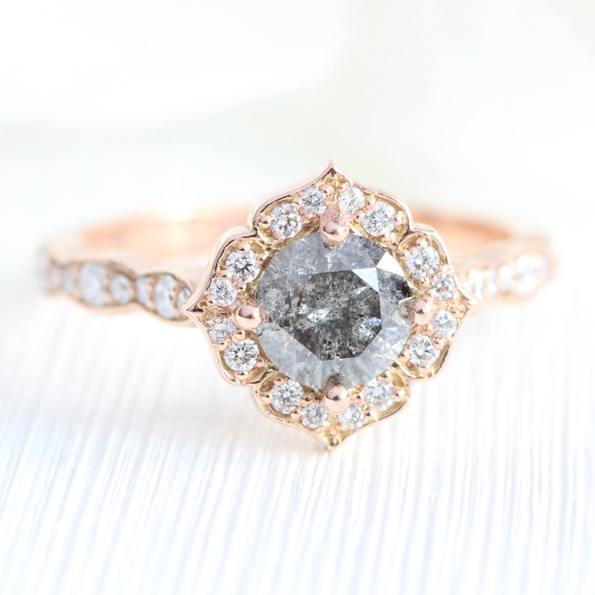 Salt and Pepper Diamond Ring Rose Gold Vintage Style Wedding Ring Set ...
