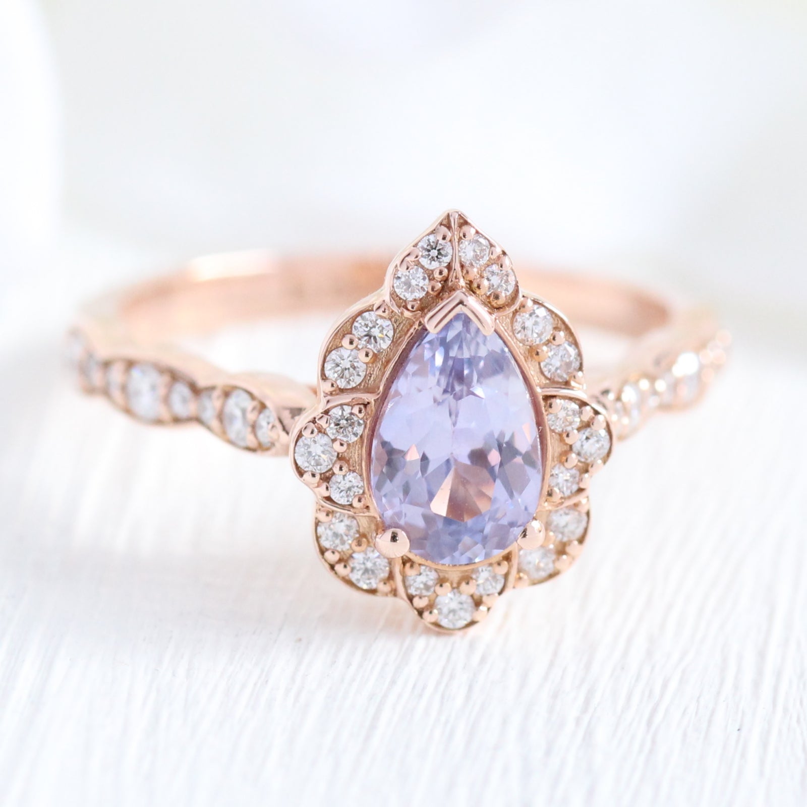 Purple Sapphire Diamond Engagement Ring Rose Gold Pear Shaped Ring | La ...
