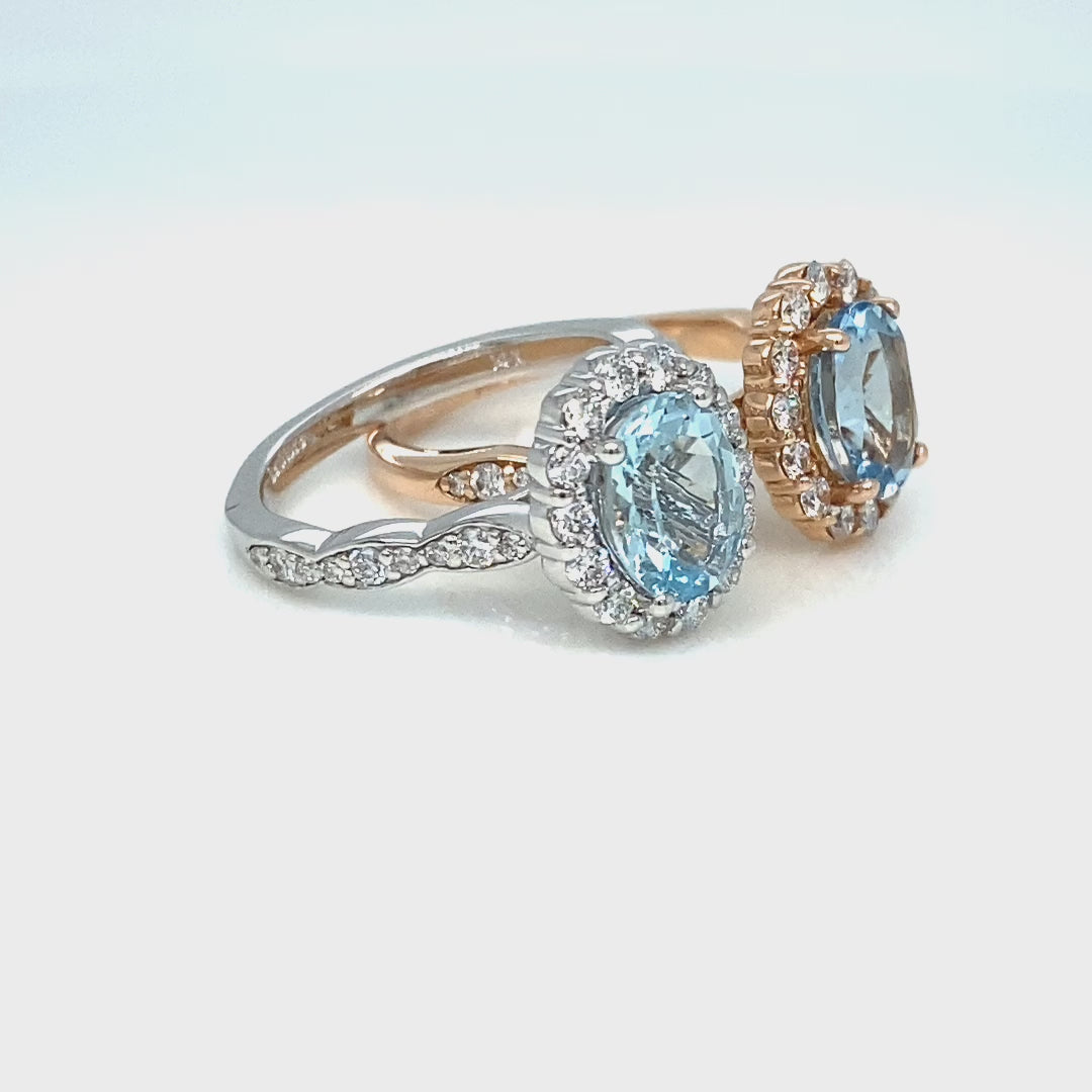 14k Rose Gold Diamond Band Oval Aquamarine Engagement Ring (Size 8)-