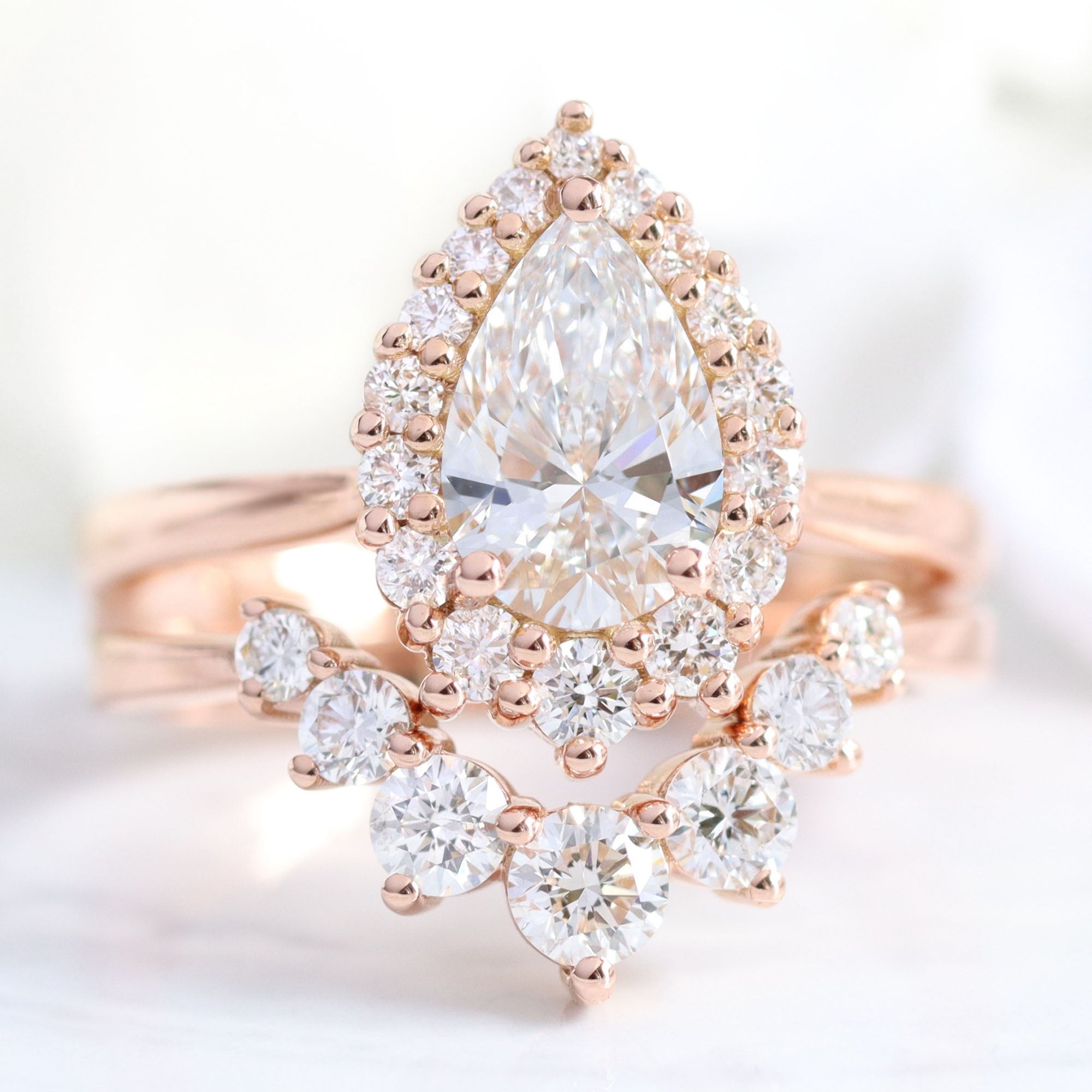 Pear Cut Lab Grown Diamond Engagement Ring Rose Gold Halo Ring | La More  Design