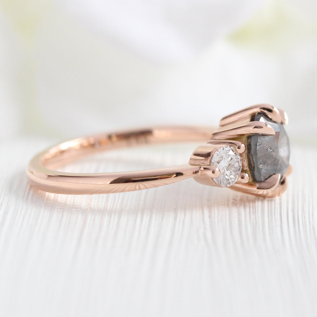 Large Salt and Pepper Diamond Ring in 14k Rose Gold 3 Stone Ring, Size ...