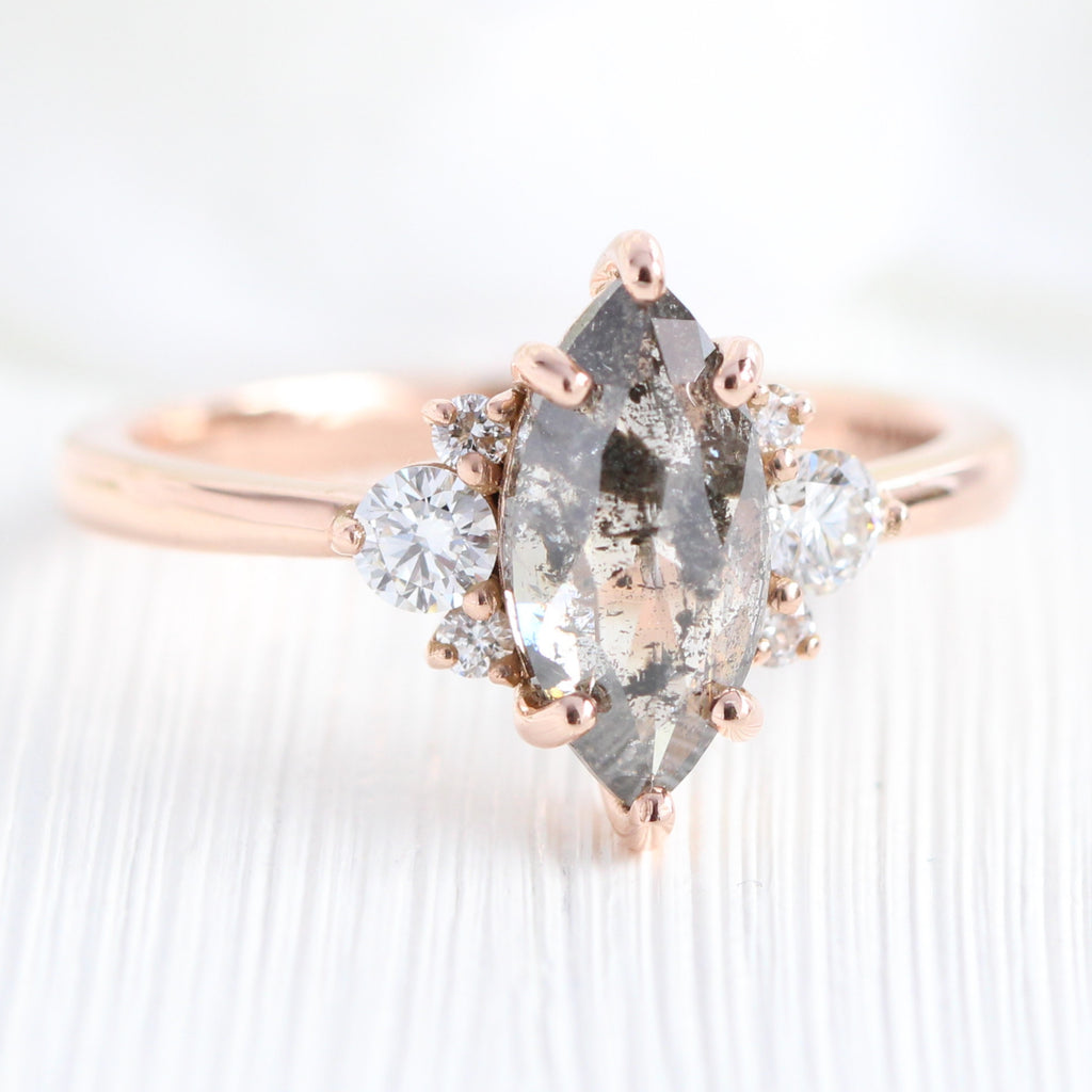 Marquise Salt and Pepper Diamond Ring in 14k Rose Gold 3 Stone Ring ...