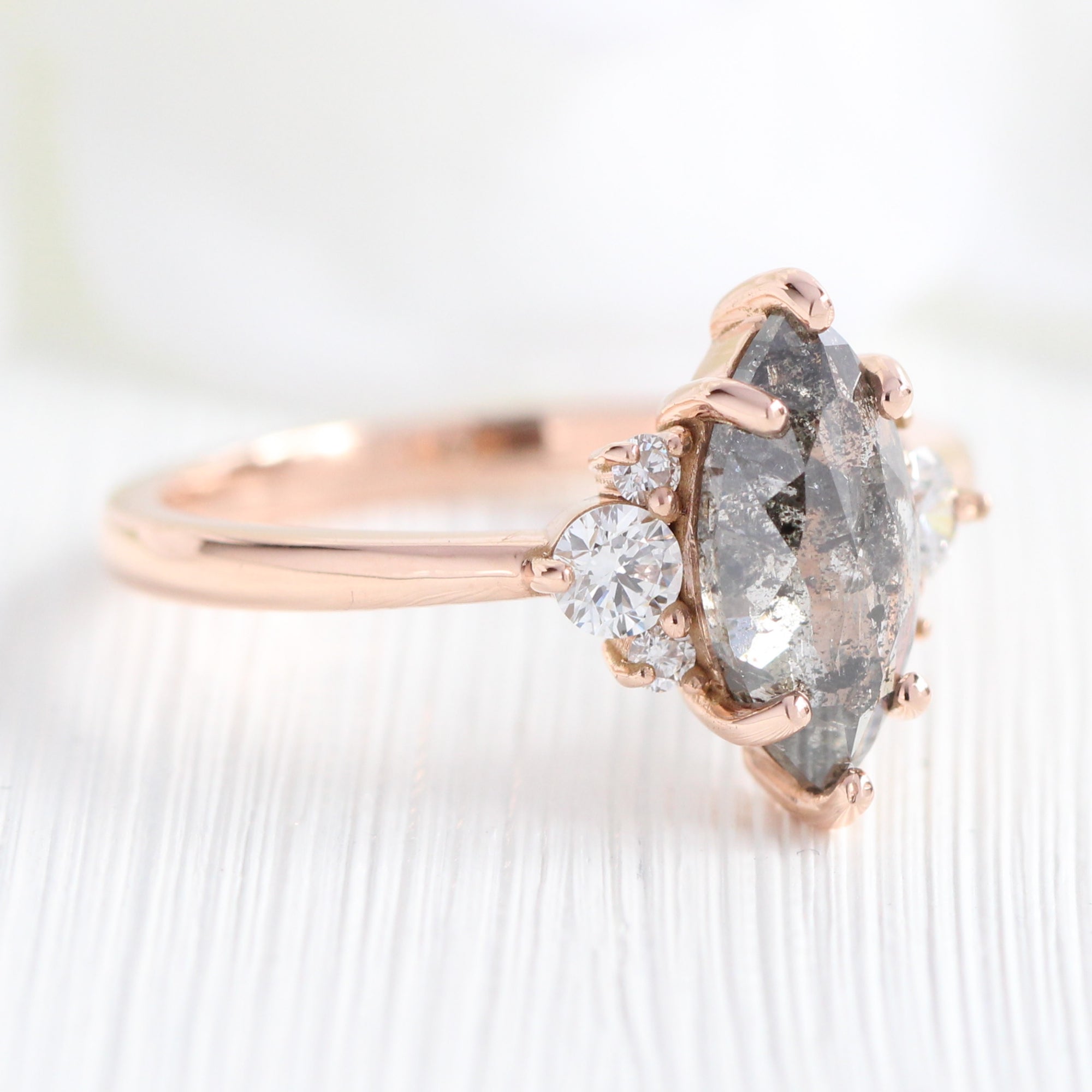 Marquise Salt and Pepper Diamond Ring in 14k Rose Gold 3 Stone Ring ...