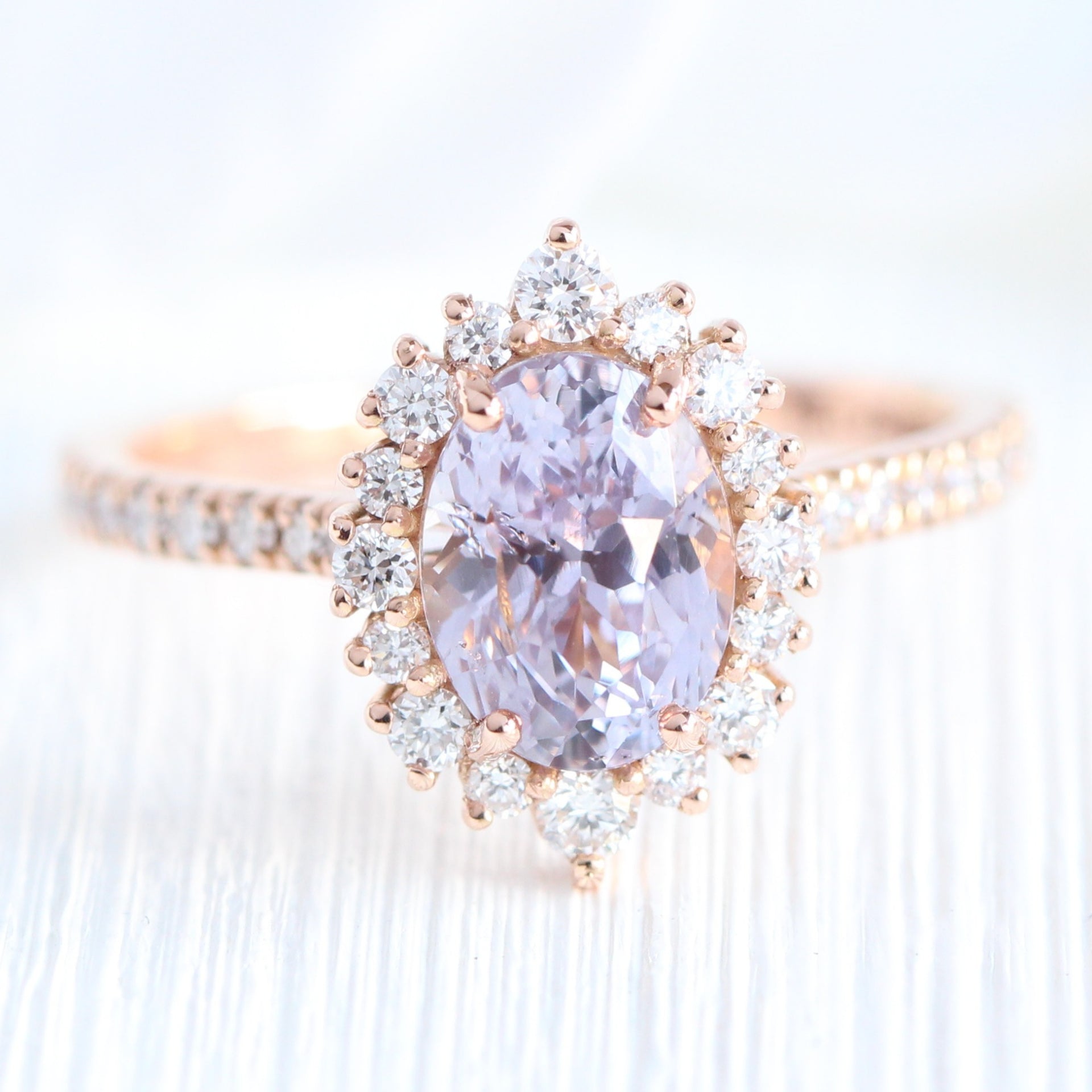 Lavender Sapphire Diamond Ring Rose Gold Halo Oval Engagement Ring | La ...