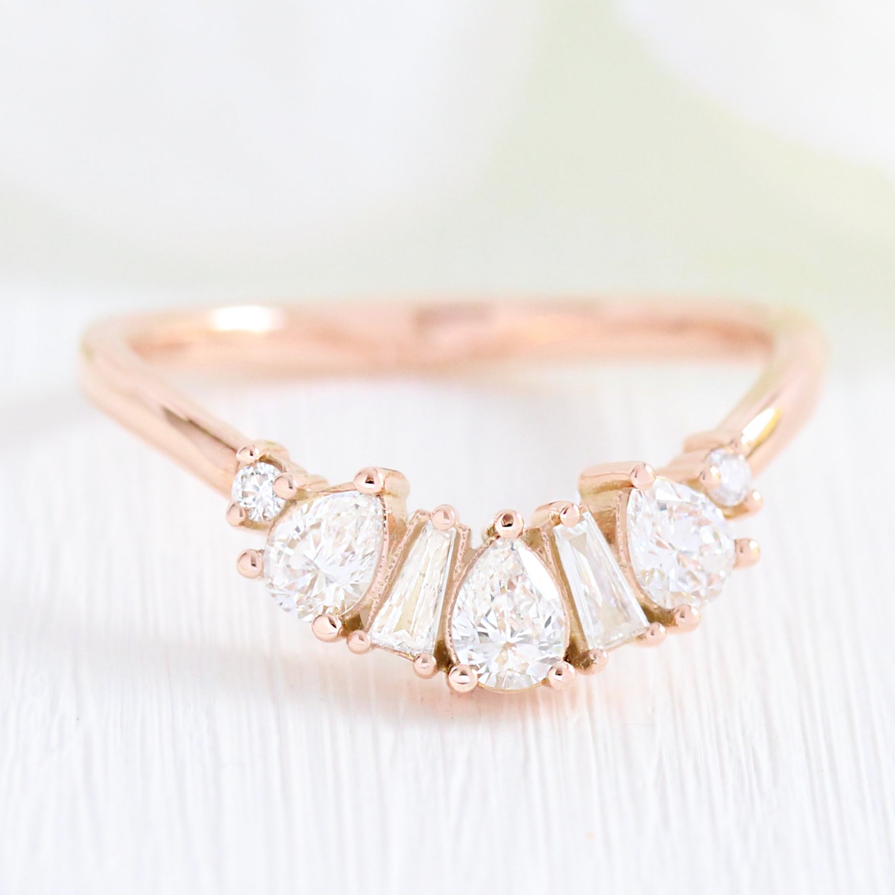 Art Nouveau Diamond Wedding Ring in Rose Gold Curved U