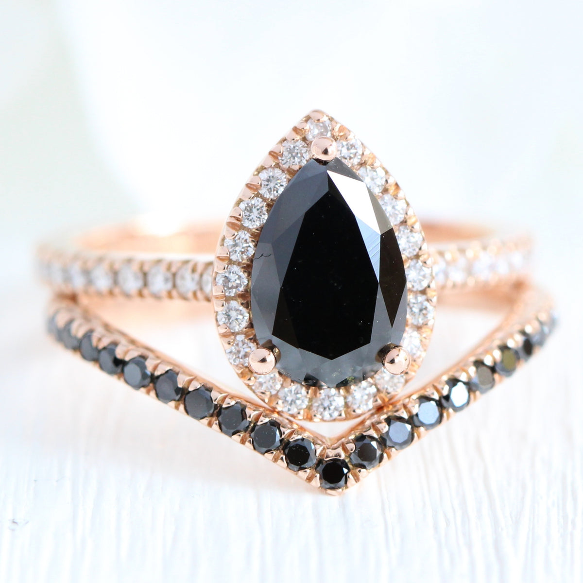 Chevron Diamond Wedding Ring in Rose Gold Curved V Shaped Band | La ...