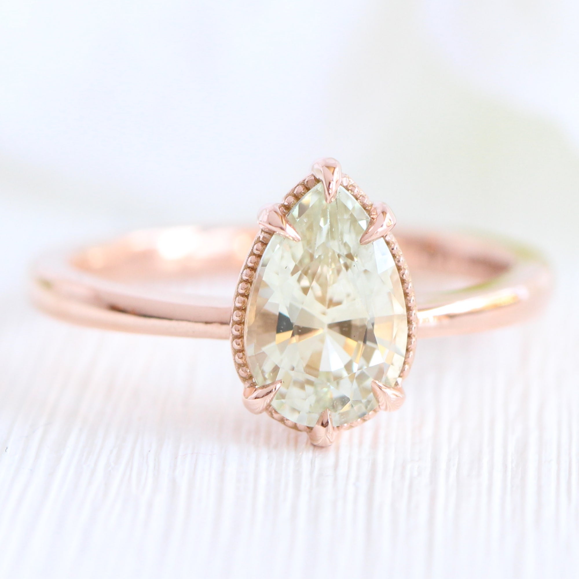 Seafoam Green Sapphire Engagement Ring Rose Gold Vintage Pear Ring | La ...