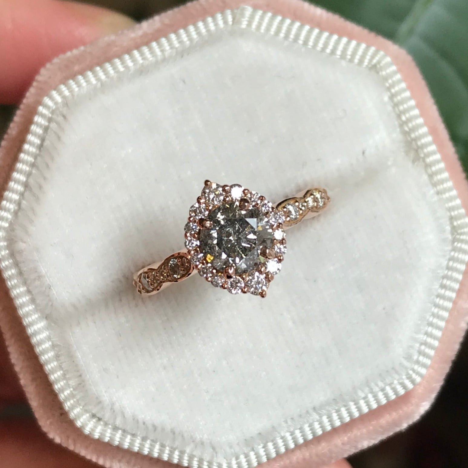 Custom Salt and Pepper Diamond Engagement Ring Rose Gold Halo Ring | La ...