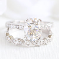Grace Solitaire Bridal Set in Bezel Scalloped Band w/ Moissanite and ...
