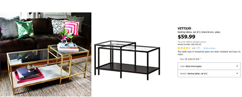 gold painted nesting tables