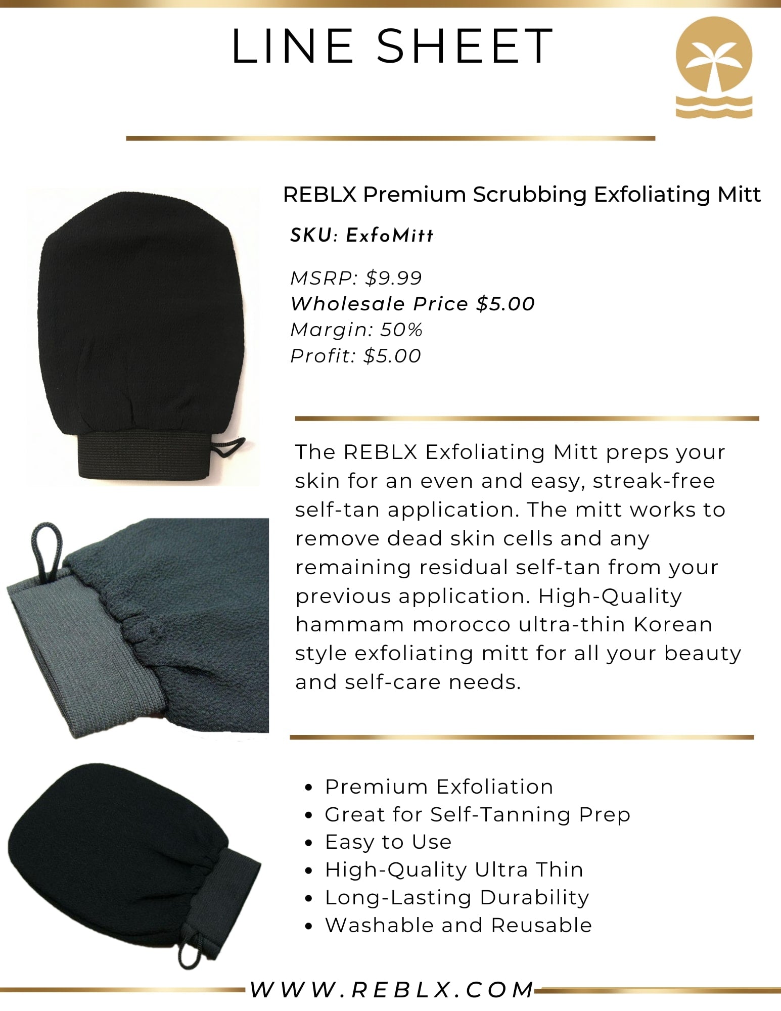 REBLX Product Catalog - REBLX Premium Scrubbing Exfoliating Mitt