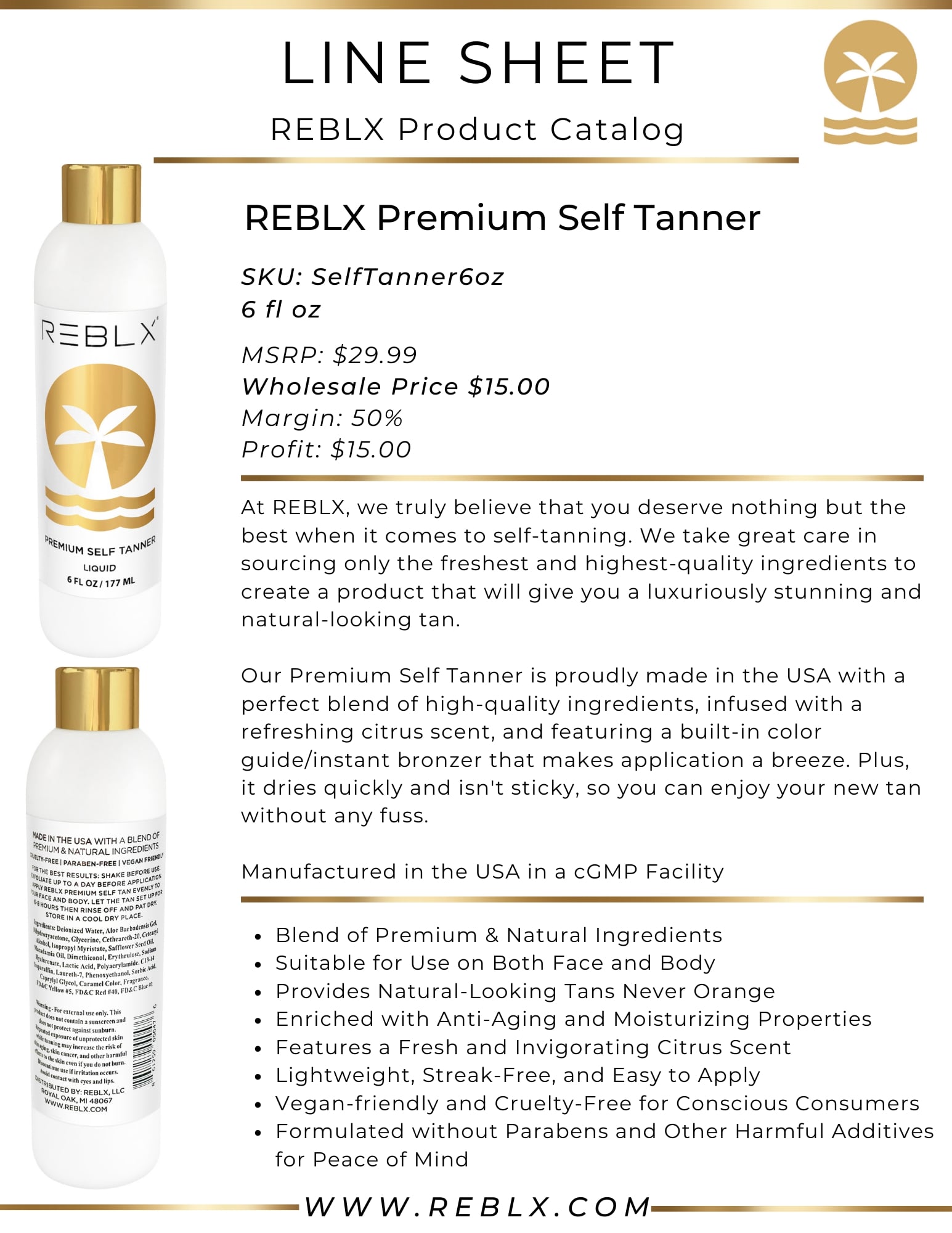 REBLX Premium Self Tanner - Best Self Tanner for Face and Body