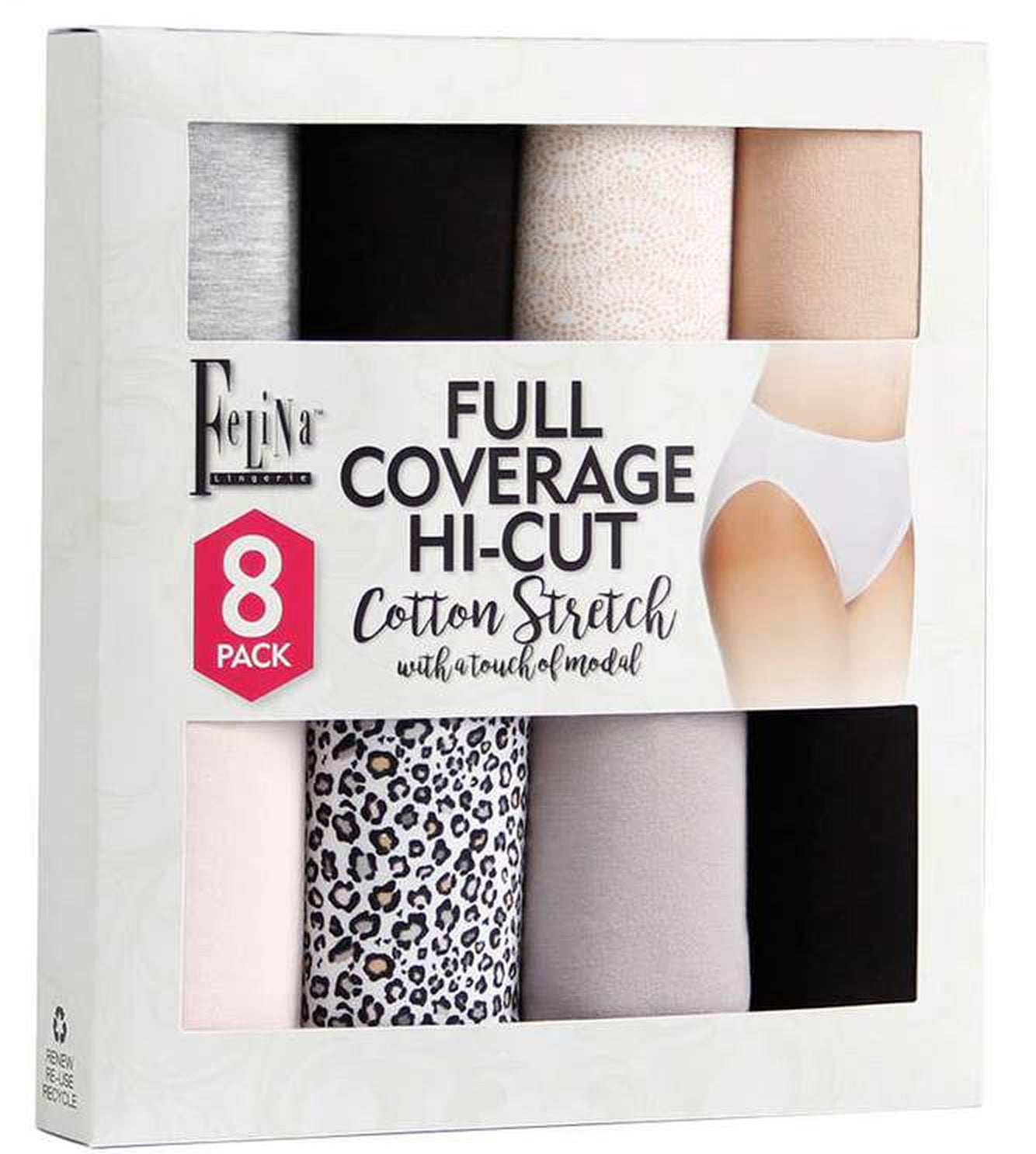 Assorted Womens Nylon Hi-Cut Panties 6-Pack - Size 8 