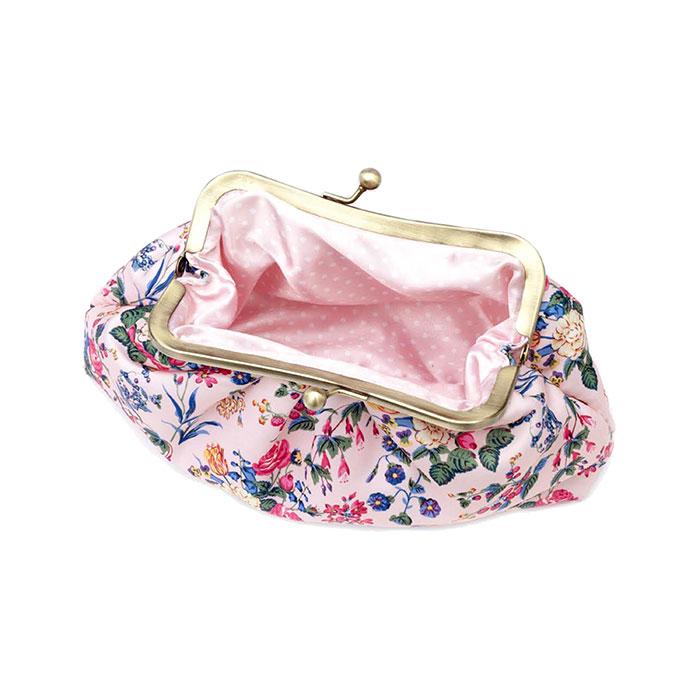 The Vintage Cosmetic Company Cosmetic Clutch Bag Pink Floral Satin