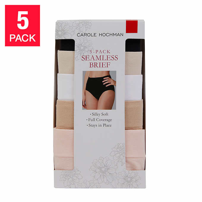 CAROLE HOCHMAN 5-PK Seamless Briefs SZ L. Beige, Raspberry, Blue