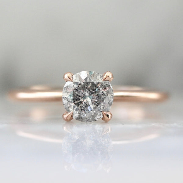 Stella .84 Carat Salt & Pepper Round Brilliant Cut Diamond Ring in Ros ...