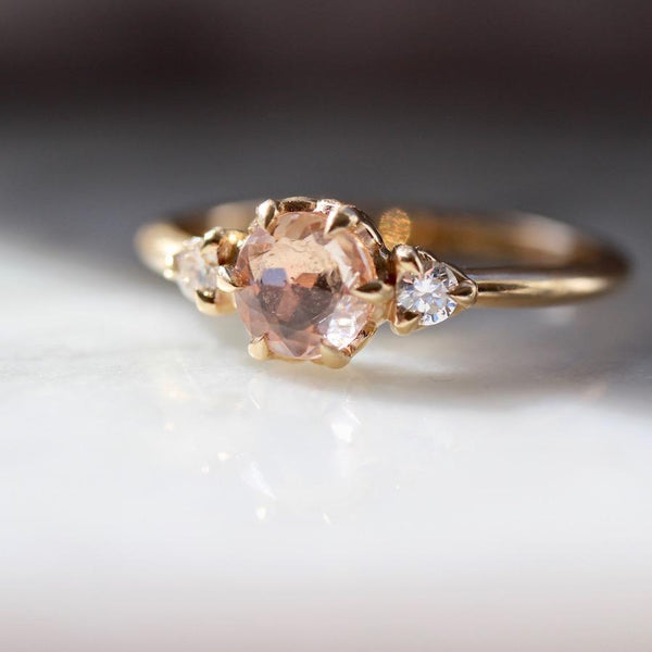 Everlasting Rose Cut Peach Sapphire & Diamond Ring In Yellow Gold by ...