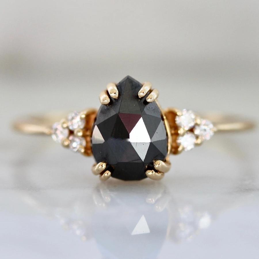 Athena Black Diamond Pear Cut Ring - Gem Breakfast