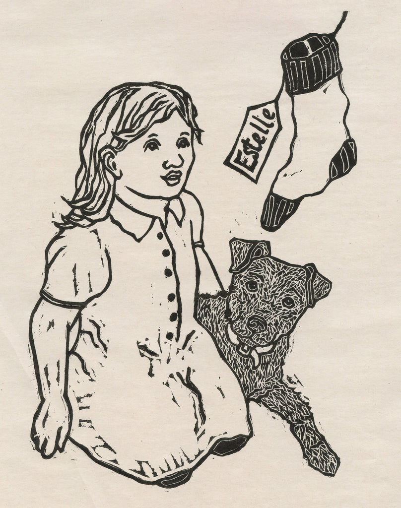 Linocut of little girl