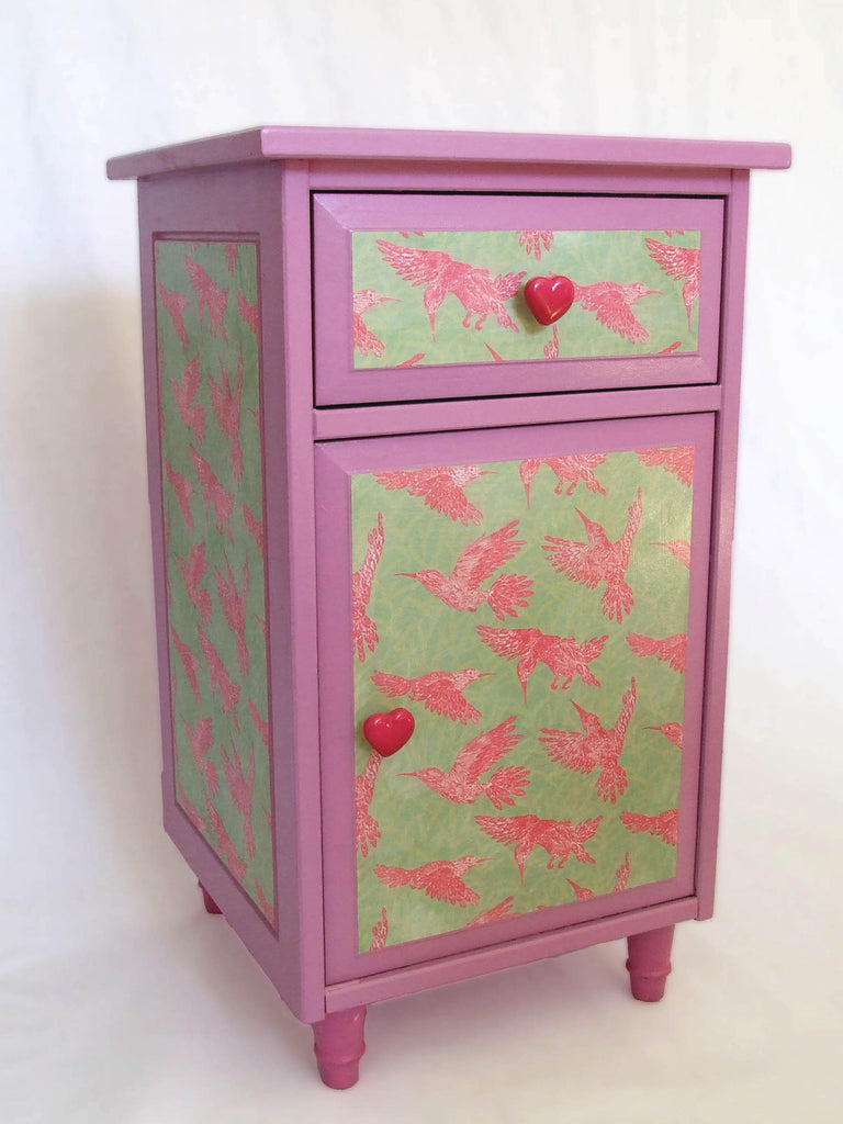 Cupboard upcylced with pink hummingbirds