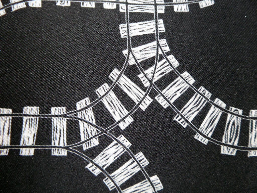 Train Tracks Fabric by Three Bears Prints