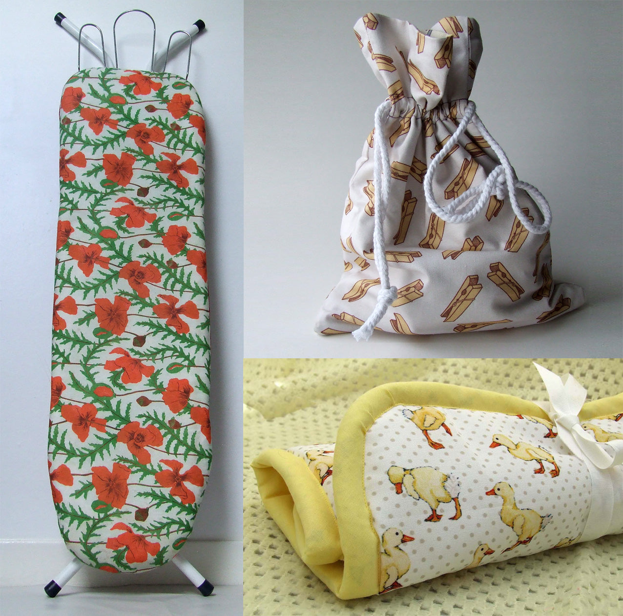Utility items made out of Three Bears Prints fabric
