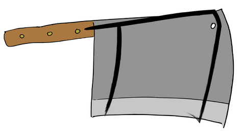 a butcher knife with 刀 superimposed
