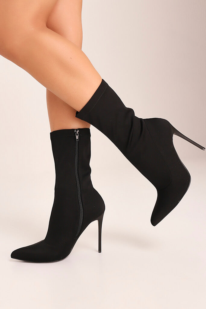 Black High Heel Lycra Sock Boots 