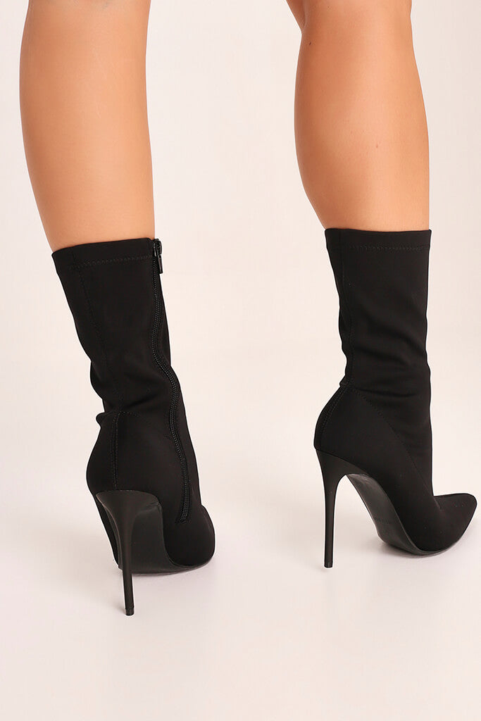 Black High Heel Lycra Sock Boots 