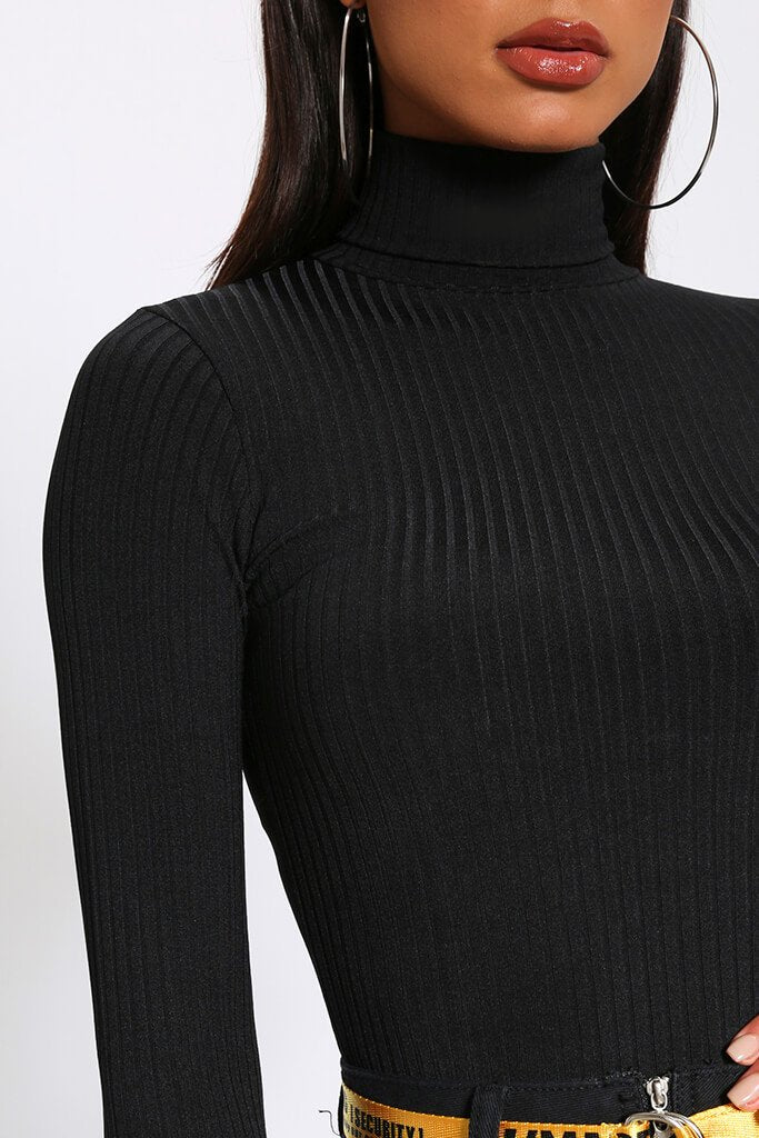 black roll neck long sleeve top