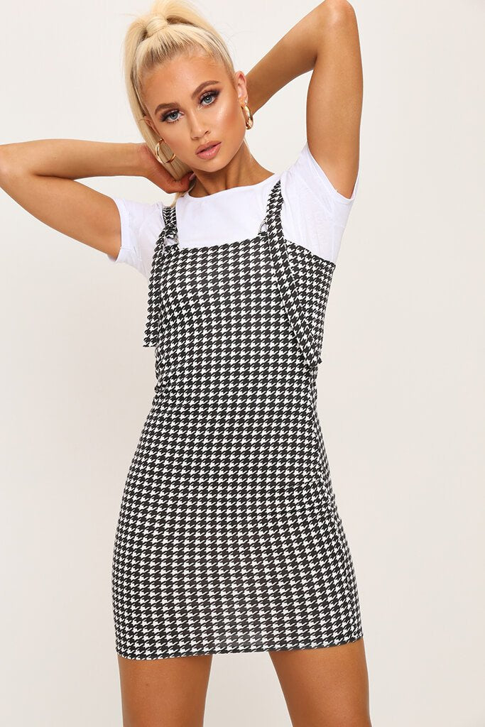 checked buckle detail pinafore dress