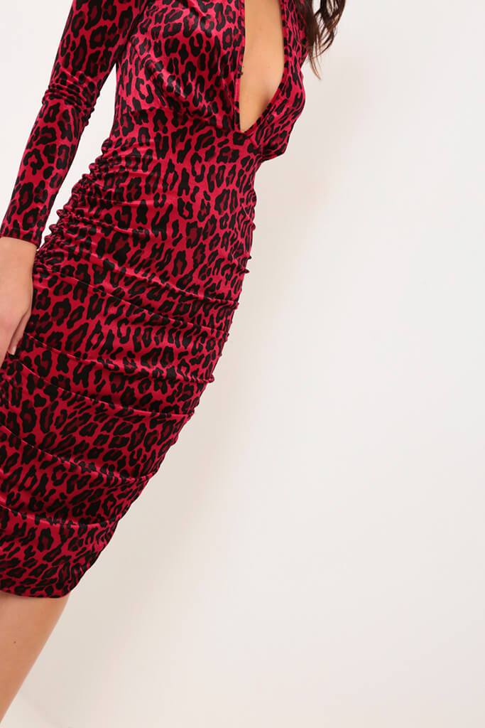 red leopard print dress midi