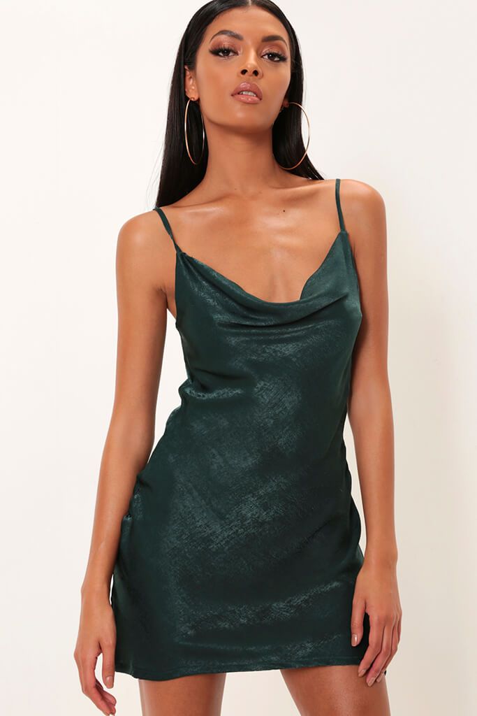 satin cowl neck dress mini