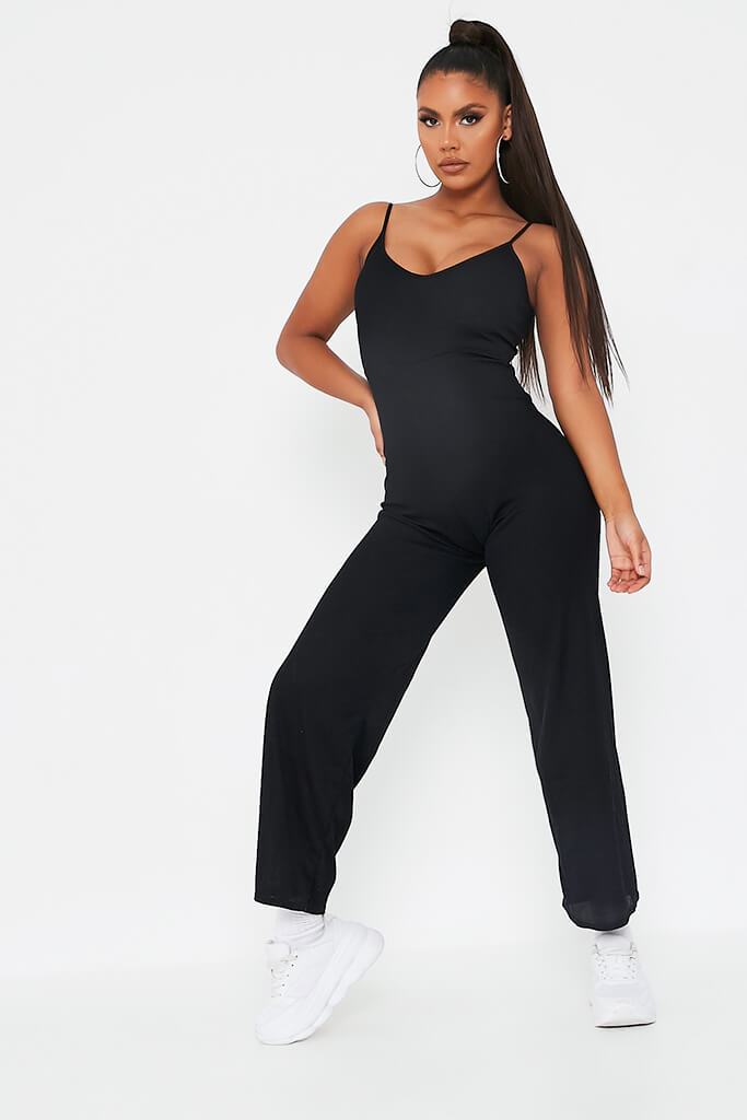 black ribbed wide leg jumpsuit