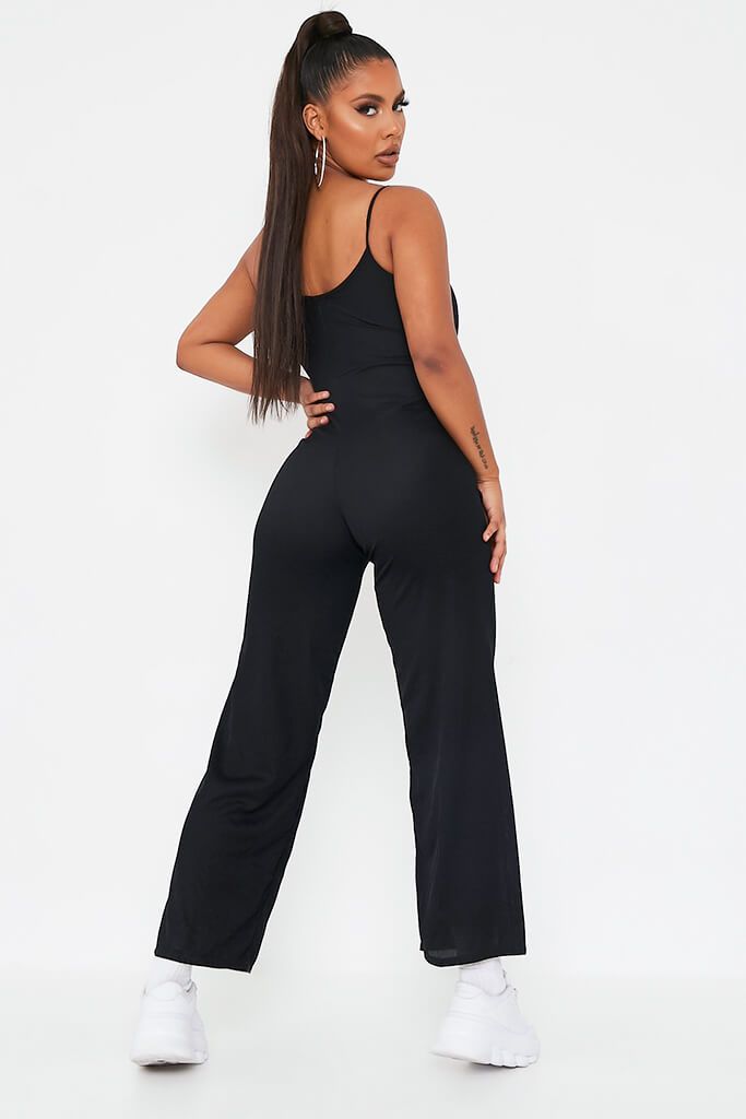 black ribbed wide leg jumpsuit