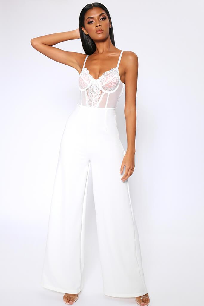 Cream Lace Bodysuit Style Wide Leg Jumpsuit | Jumpsuit | I SAW IT FIRST