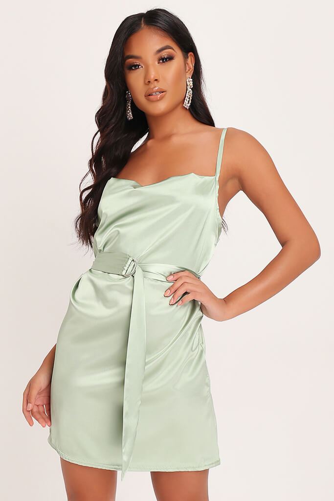 sage green silk dress