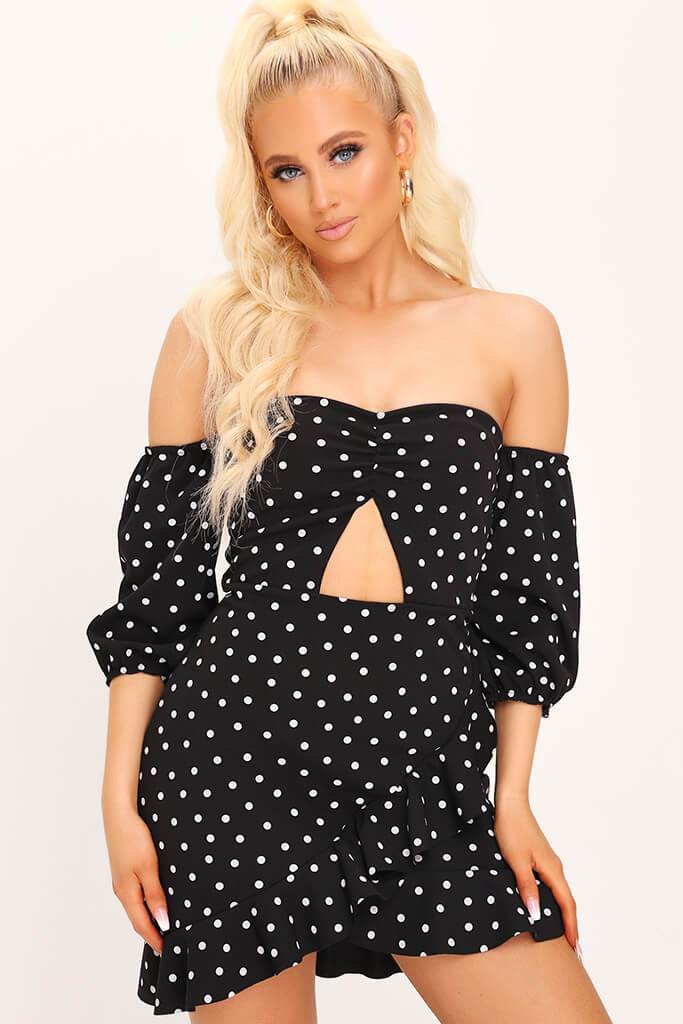 Black Polka Dot Bardot Dress