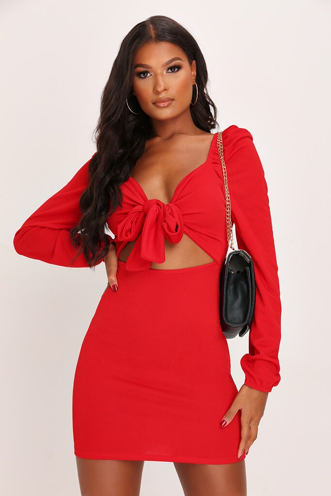 red front tie dress