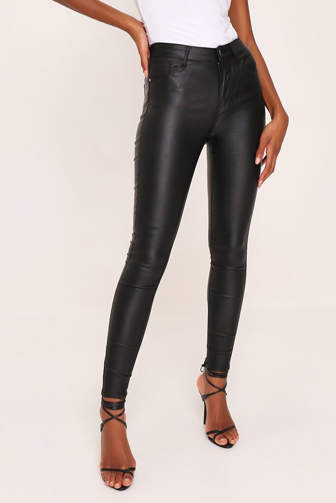 Black Coated Skinny Jeans | Denim | Bodyconskirtjeans | I SAW IT FIRST