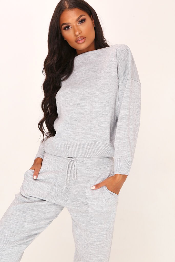 Grey Marl Plain Knitted Lounge Set | Occasion knitwear | Bottoms | I ...