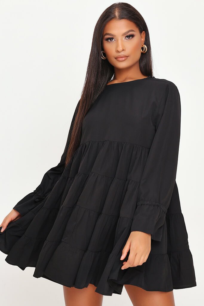 black long sleeve smock dress