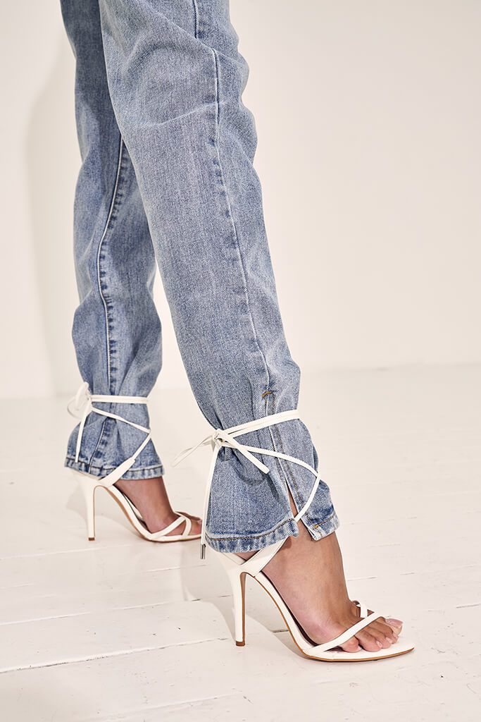 White Lace Up Strappy Sandal Heels 