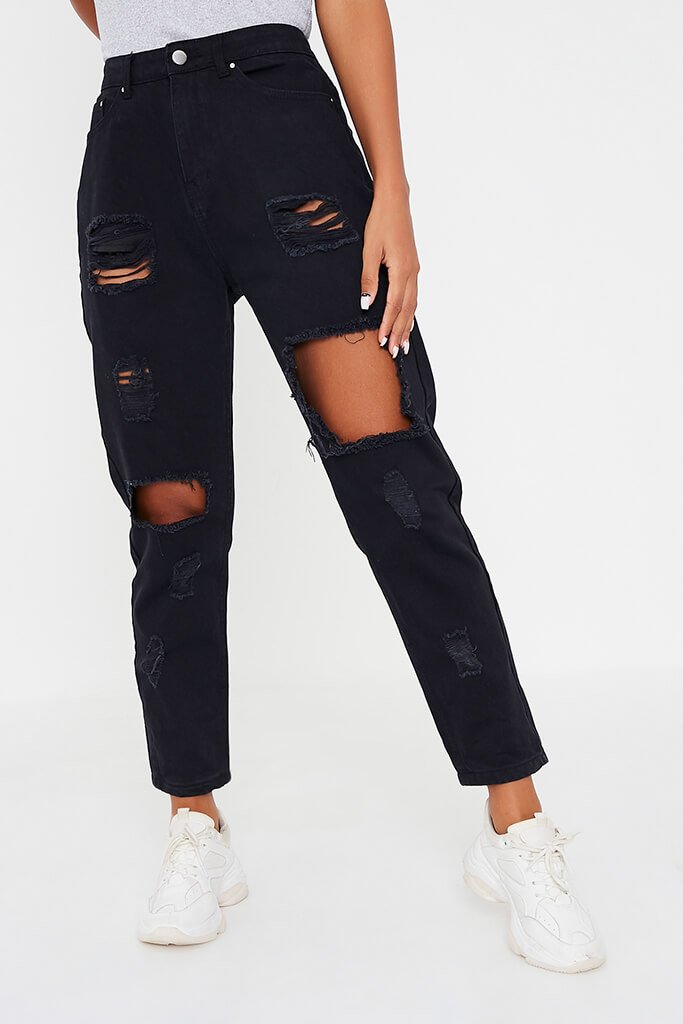 black ripped mum jeans