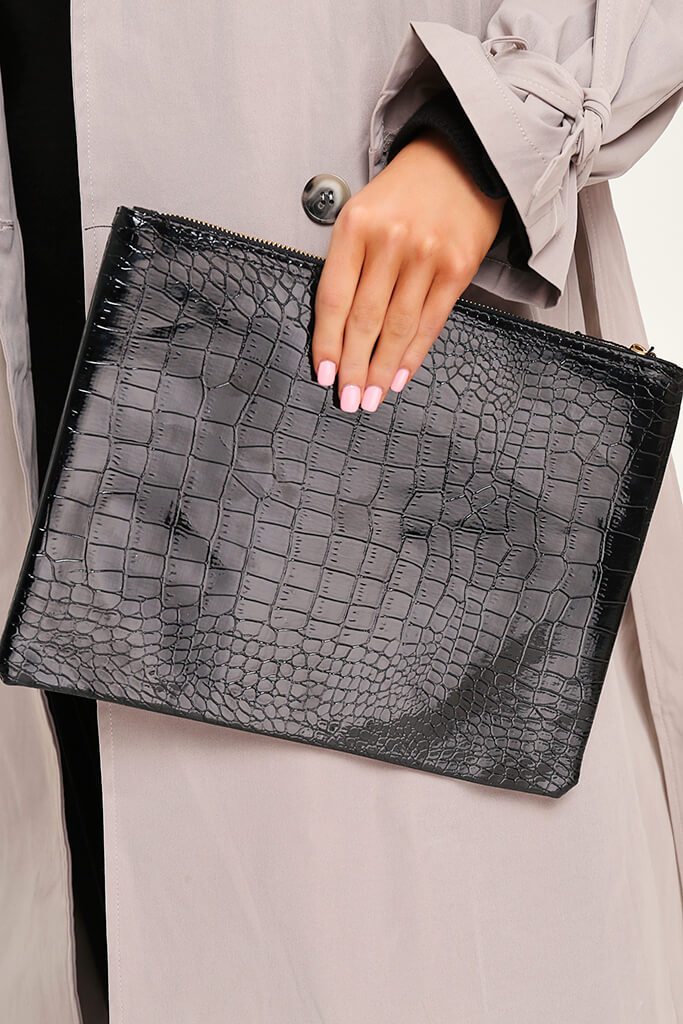 Black Croc Patent Large Clutch Bag | Bags & purses | I SAW IT FIRST