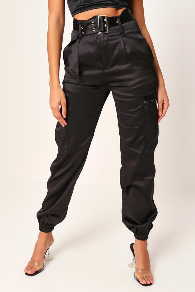 Black Satin Cargo Jogger | Joggers | I SAW IT FIRST