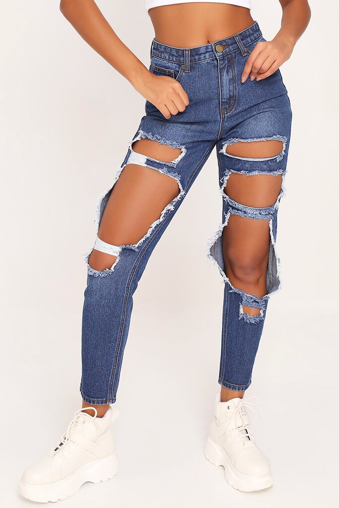 blue extreme ripped jeans