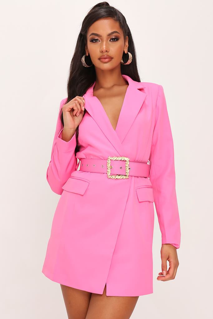 Fuchsia Woven Boroque Buckle Belted Blazer Dress