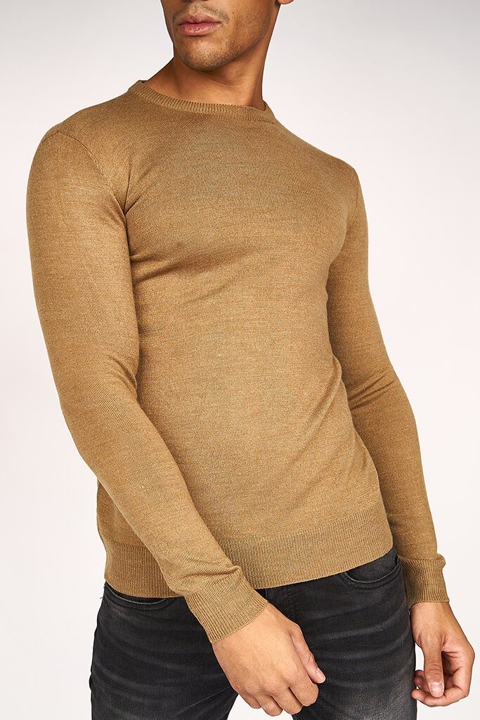 Beige Mens Crew Neck Jumper | I SAW IT FIRST